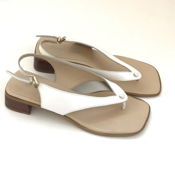 ETIENNE AIGNER Leather Sandals Low Block Heel Slingback Slip On Women’s Size 7.5 - Picture 4 of 16